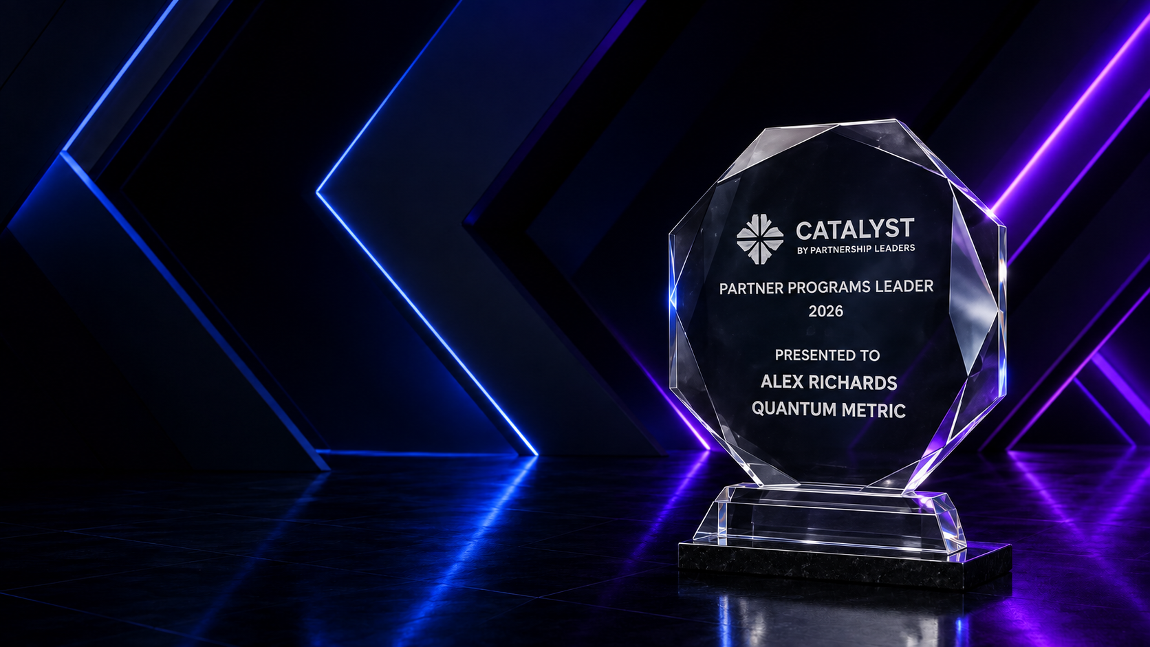 Catalyst Partner Programs Leader 2026 trophy presented to Alex Richards of Quantum Metric